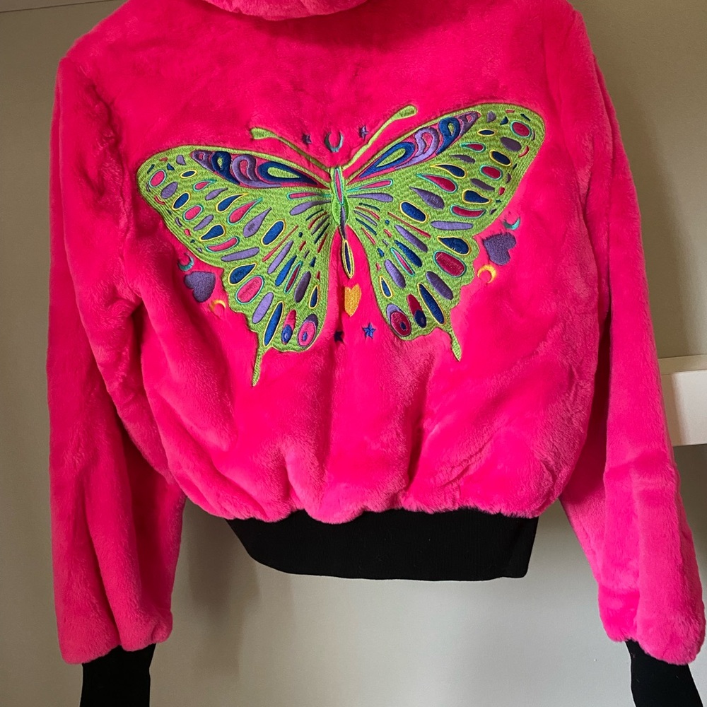 Vibrant Pink Butterfly Embroidered Jacket